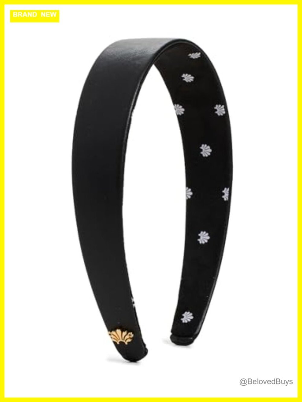 Faux Leather Bessette Headband with Gold-Tone Logo Emblem